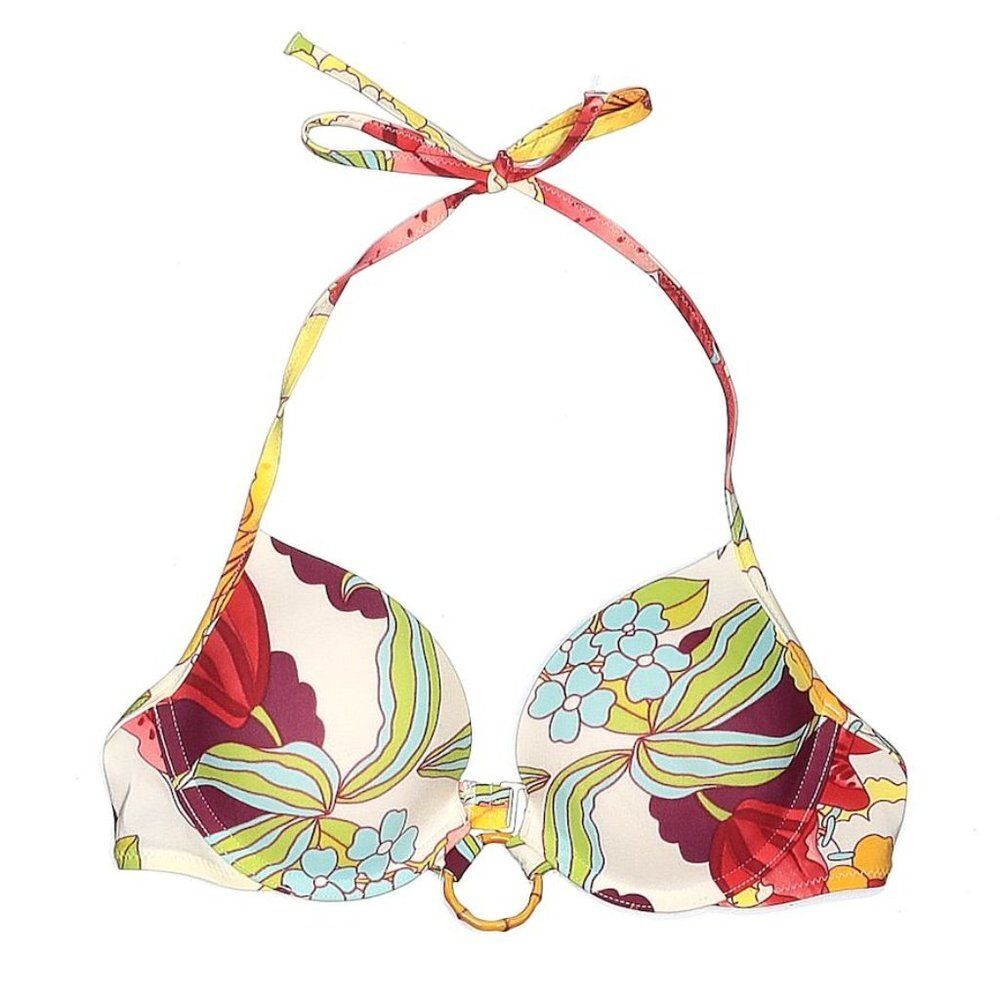 Victoria's Secret Bikini Top Halter Neck Floral Bamboo Summer Vacation Size 34A